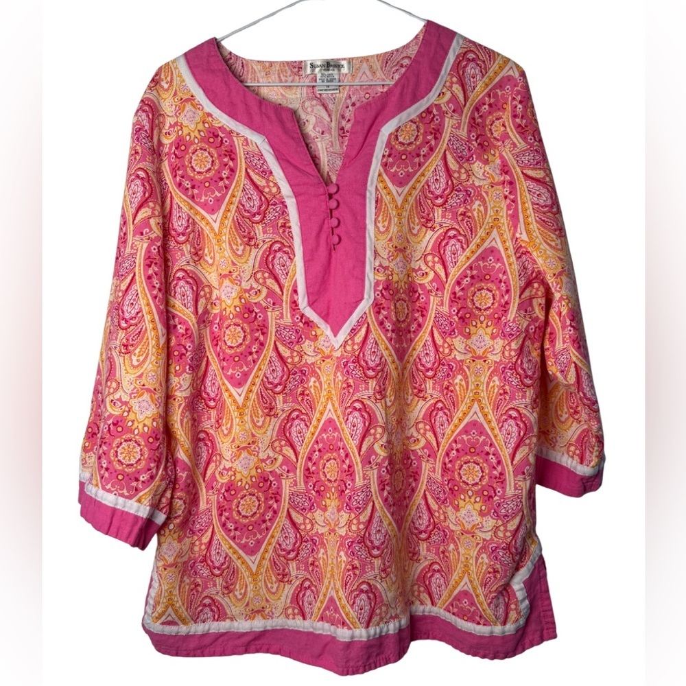 Susan Bristol Linen Blend Paisley Top Women’s 1X